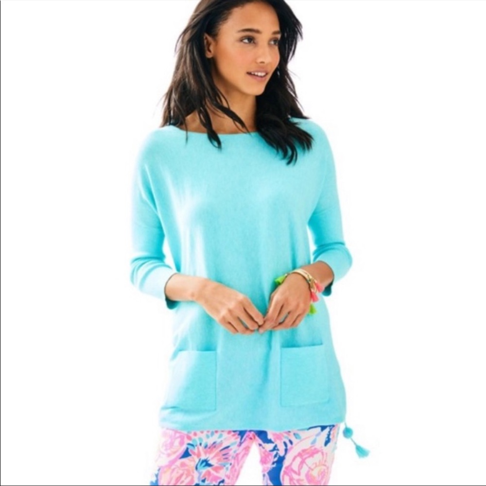 Lilly Pulitzer blue sweater pullover tassel XXS